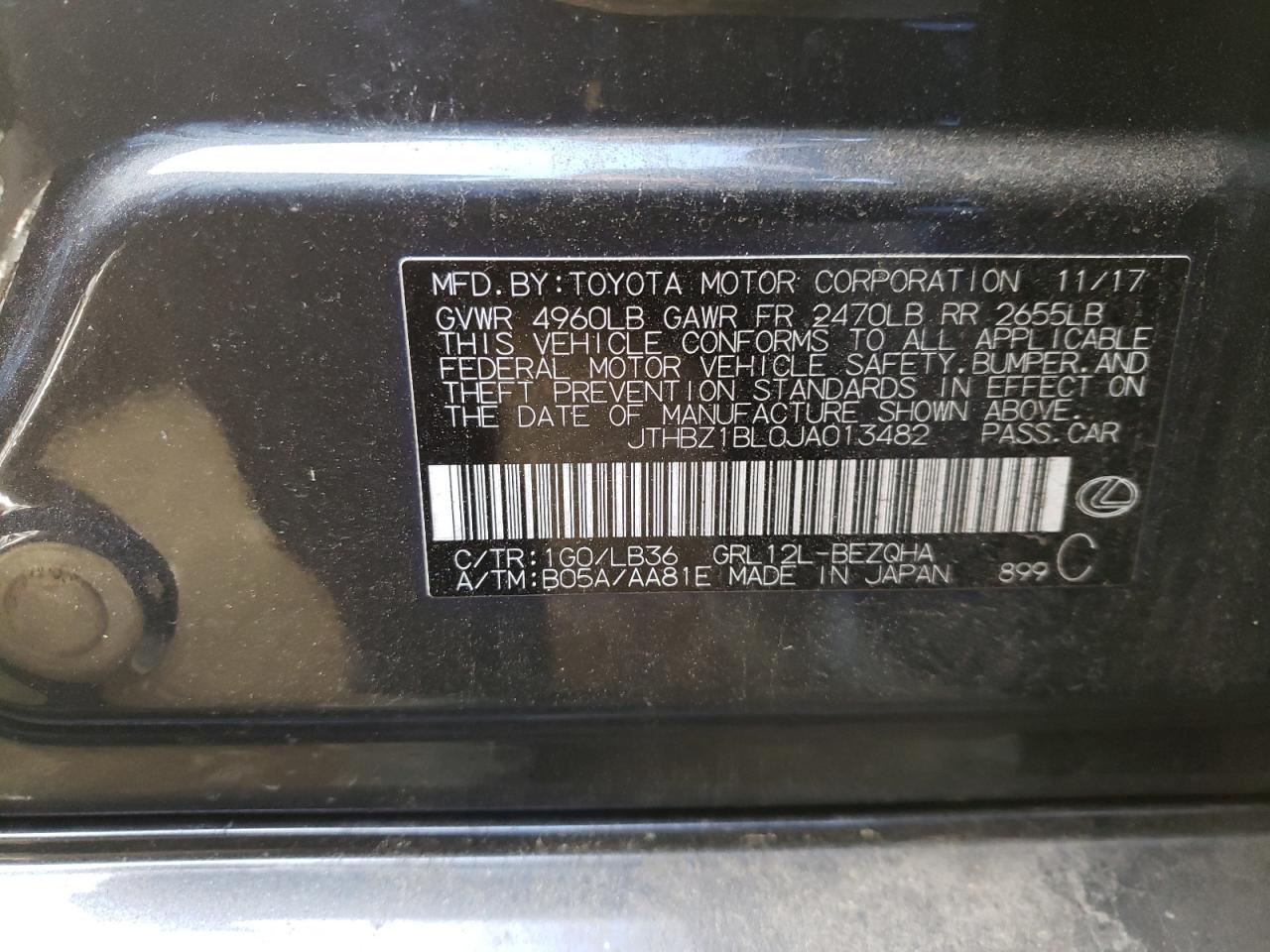 Photo 10 from auction – 2018 LEXUS GS 350 BAS with VIN JTHBZ1BL0JA013482