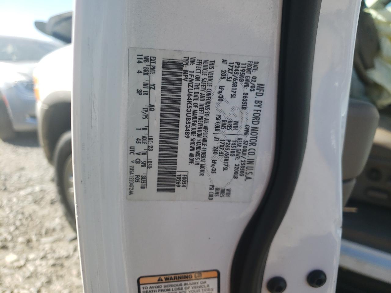 Photo 10 from auction – 2003 FORD EXPLORER E with VIN 1FMZU64K53UB53489