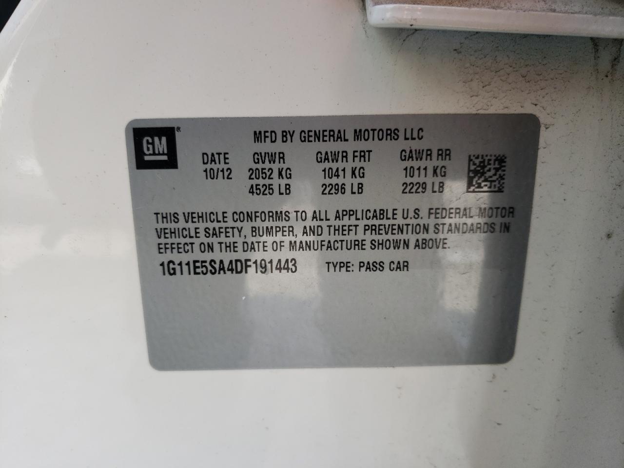 Photo 10 from auction – 2013 CHEVROLET MALIBU 2LT with VIN 1G11E5SA4DF191443