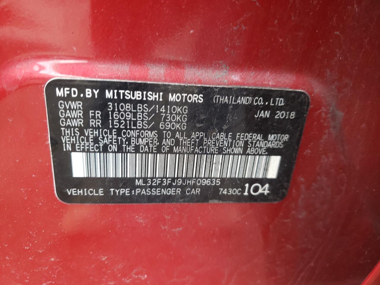 Photo 10 from auction – 2018 MITSUBISHI MIRAGE G4 with VIN ML32F3FJ9JHF09635