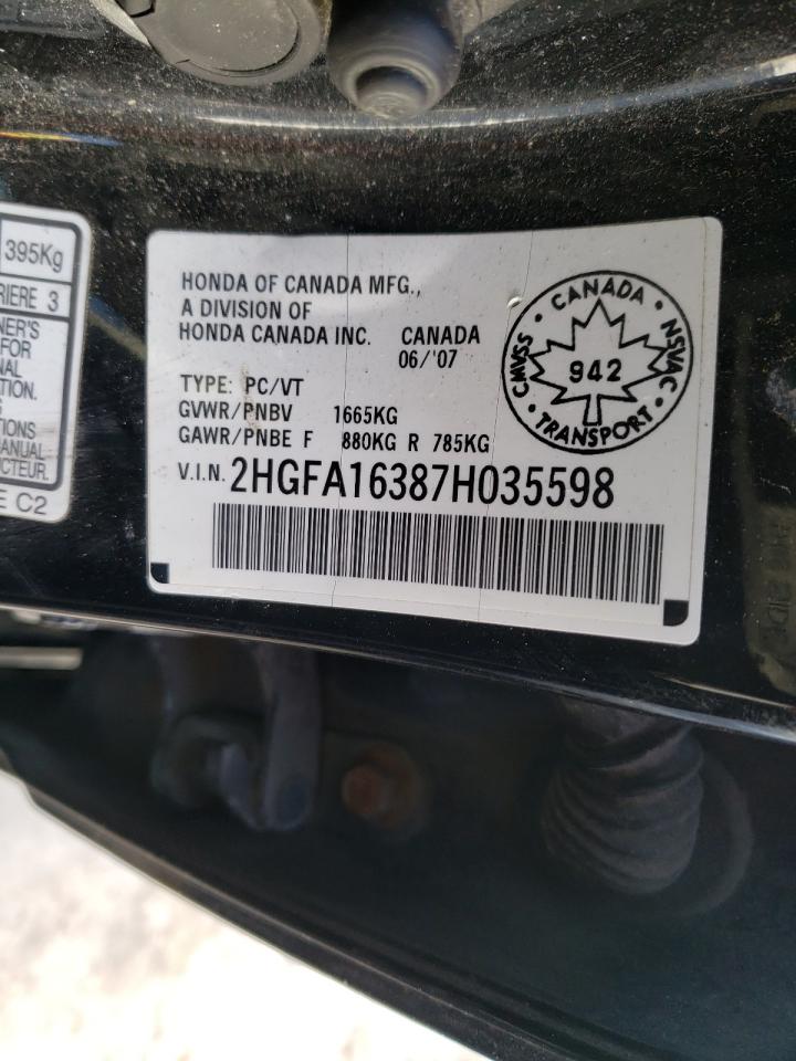 Photo 10 from auction – 2007 HONDA CIVIC DX with VIN 2HGFA16387H035598