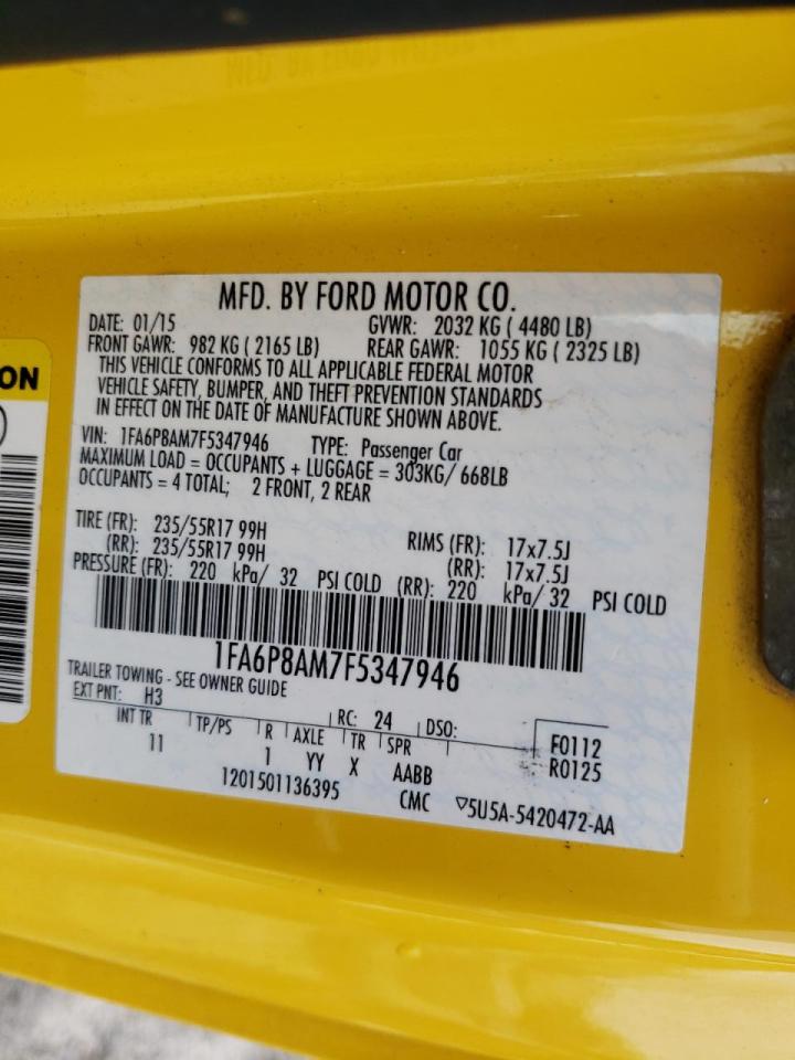 Photo 10 from auction – 2015 FORD MUSTANG with VIN 1FA6P8AM7F5347946
