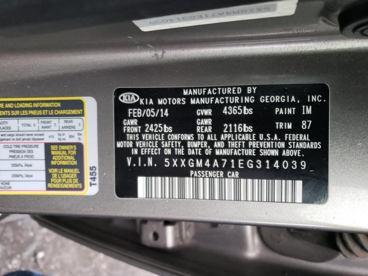 Photo 10 from auction – 2014 KIA OPTIMA LX with VIN 5XXGM4A71EG314039