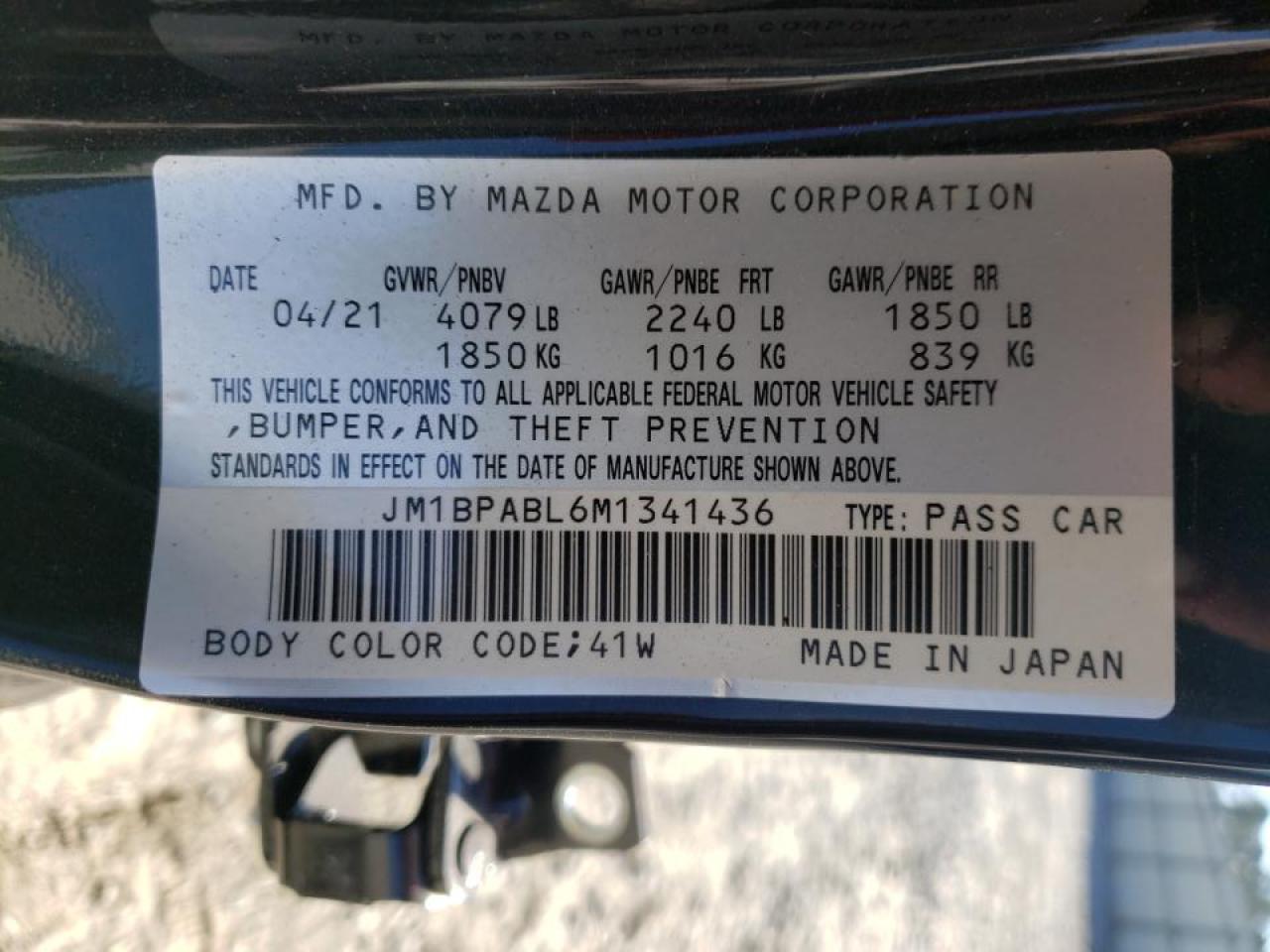 Photo 10 from auction – 2021 MAZDA 3 SELECT with VIN JM1BPABL6M1341436