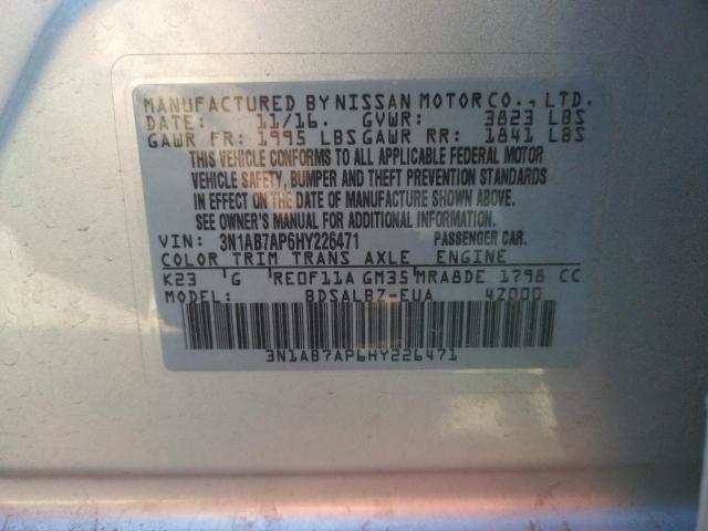 Photo 10 from auction – 2017 NISSAN SENTRA S with VIN 3N1AB7AP6HY226471