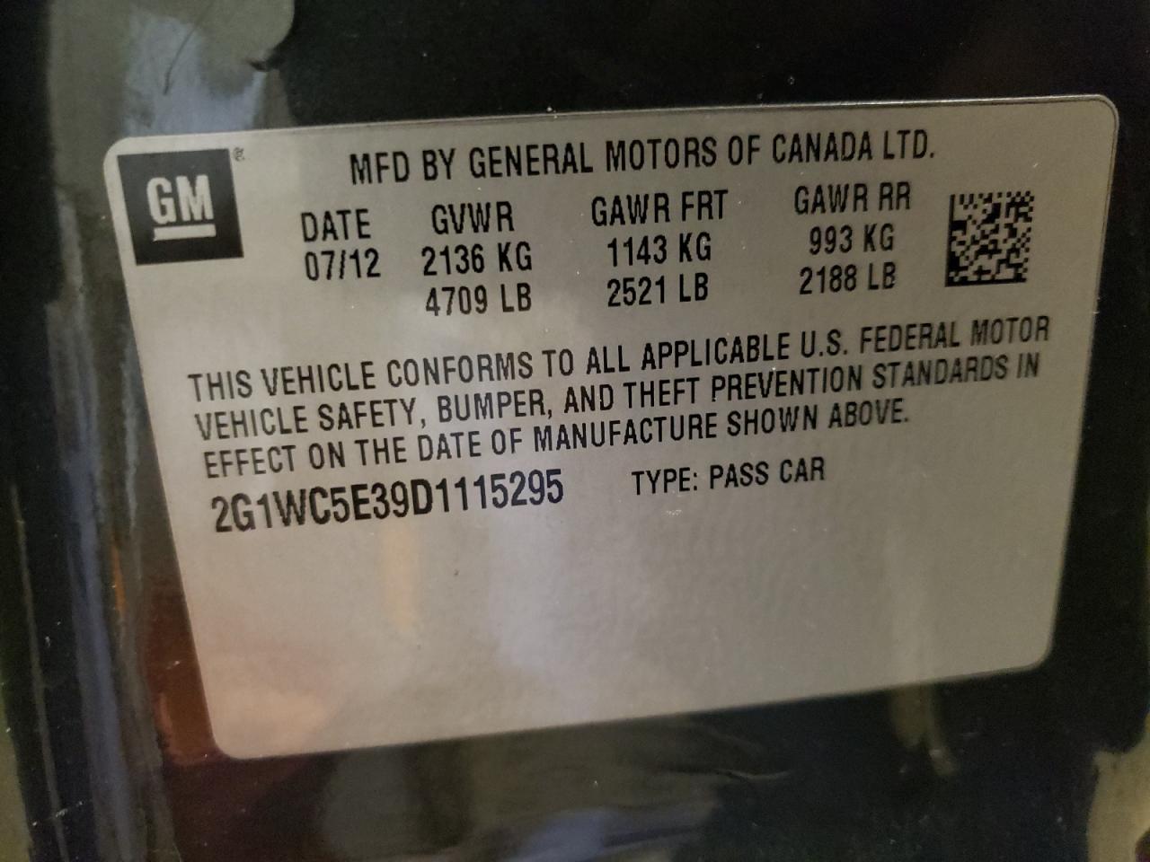 Photo 10 from auction – 2013 CHEVROLET IMPALA LTZ with VIN 2G1WC5E39D1115295