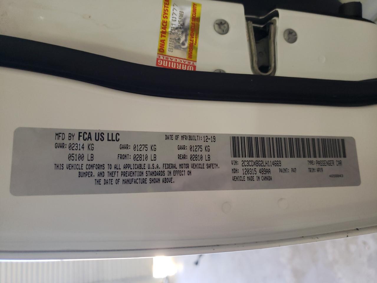 Photo 10 from auction – 2020 DODGE CHARGER SX with VIN 2C3CDXBG2LH114669