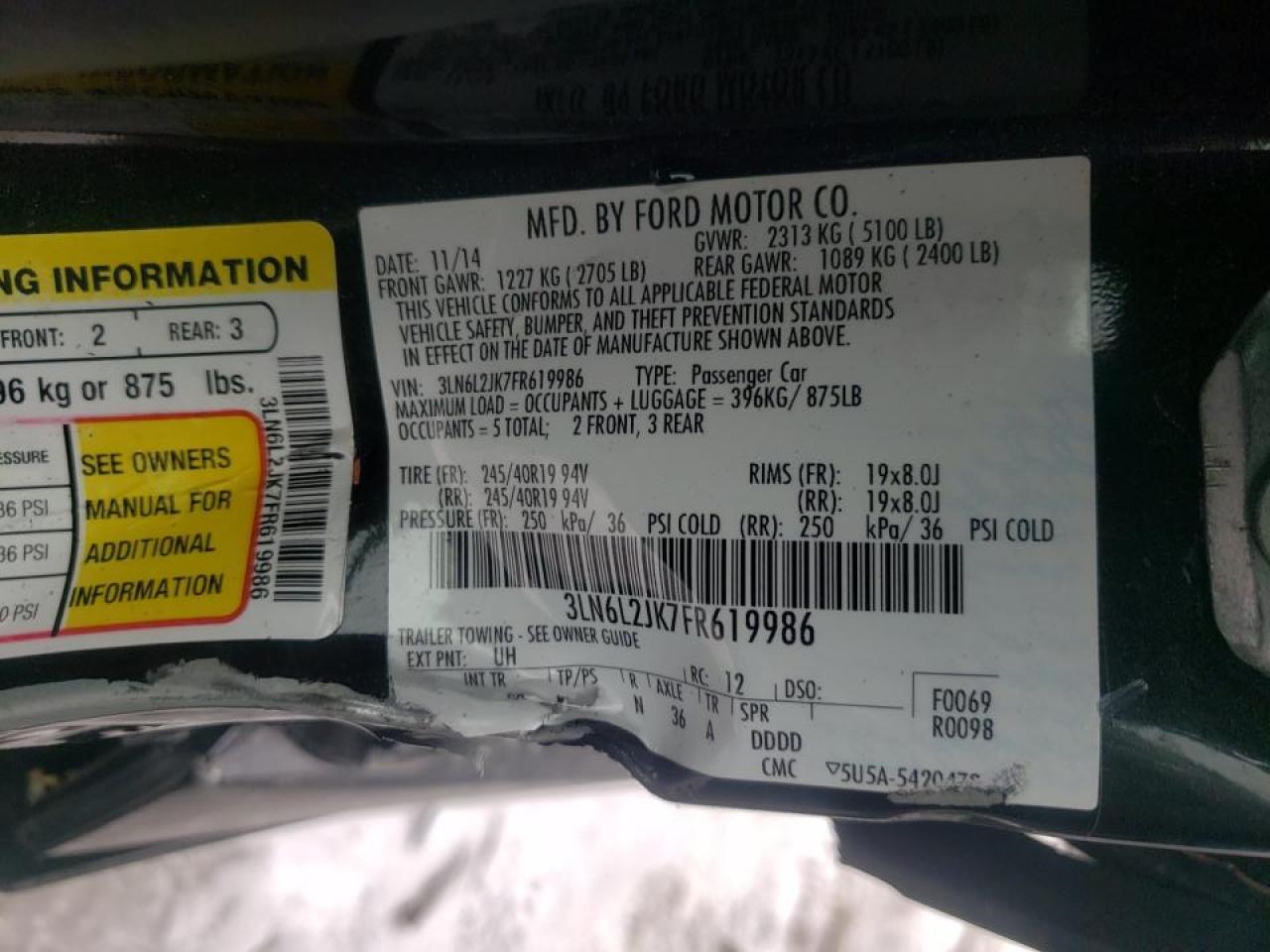 Photo 10 from auction – 2015 LINCOLN MKZ with VIN 3LN6L2JK7FR619986