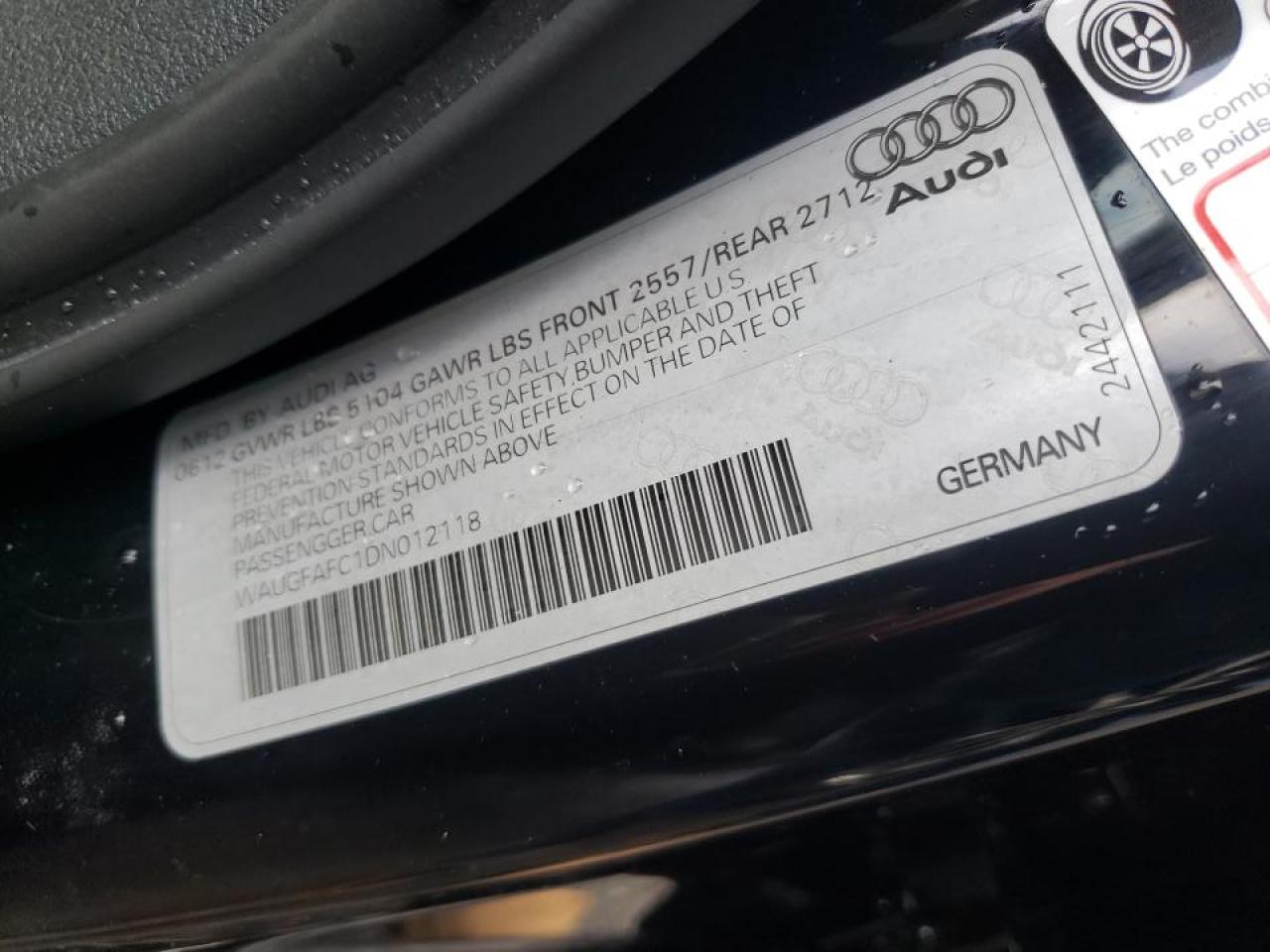Photo 10 from auction – 2013 AUDI A6 PREMIUM with VIN WAUGFAFC1DN012118