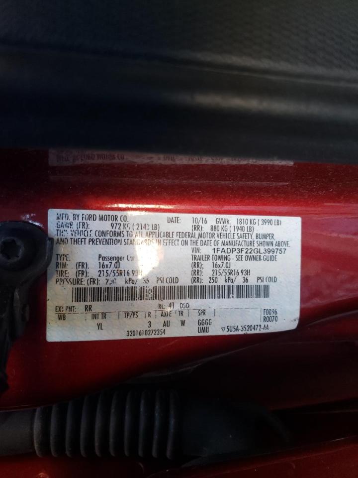 Photo 10 from auction – 2016 FORD FOCUS SE with VIN 1FADP3F22GL399757