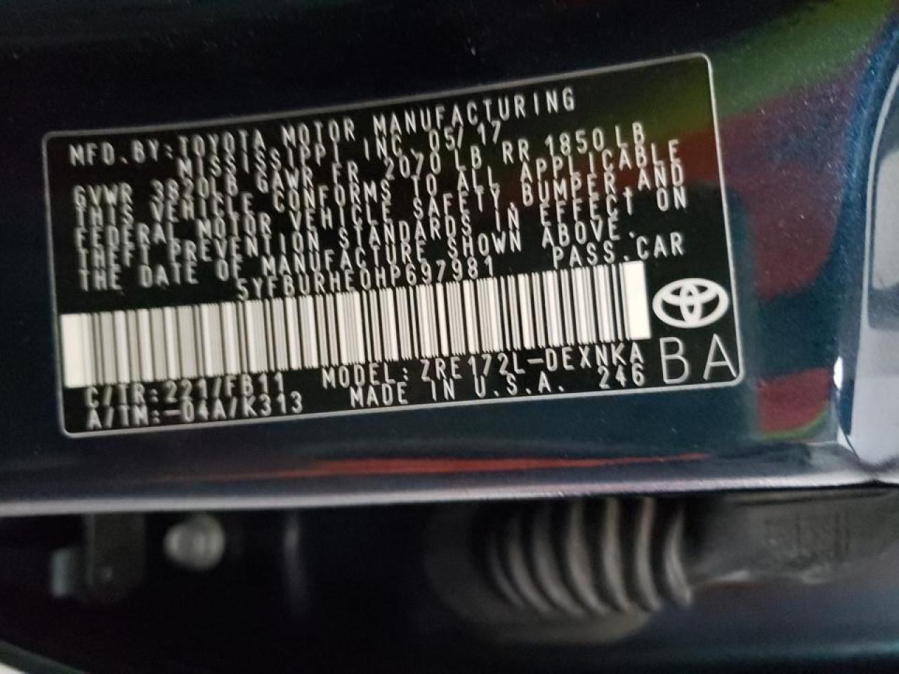 Photo 10 from auction – 2017 TOYOTA COROLLA L with VIN 5YFBURHE0HP697981