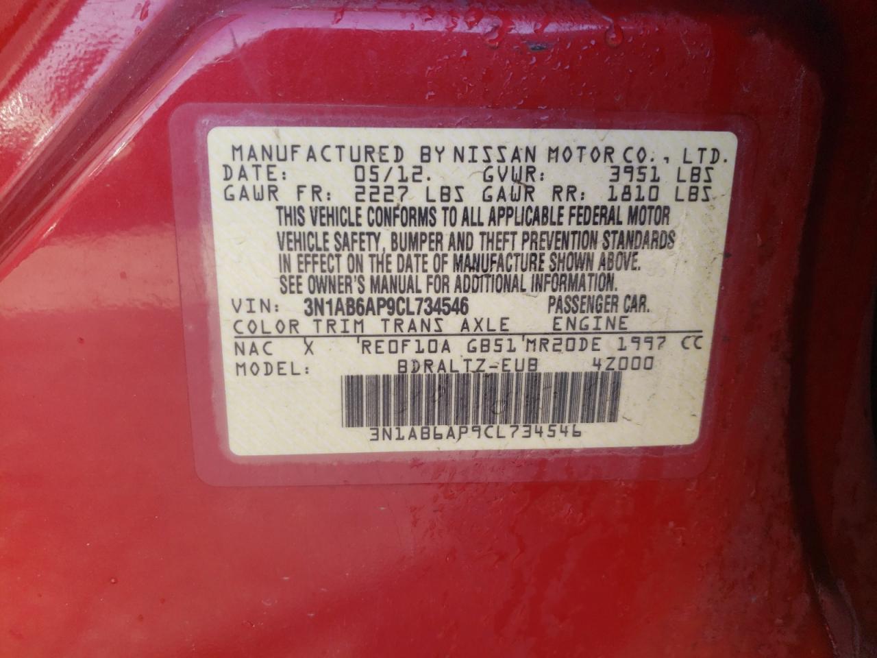 Photo 10 from auction – 2012 NISSAN SENTRA 2.0 with VIN 3N1AB6AP9CL734546