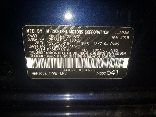 Photo 10 from auction – 2019 MITSUBISHI OUTLANDER with VIN JA4AD2A33KZ047805