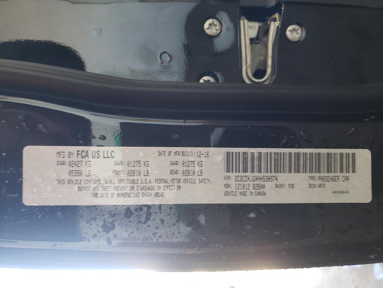 Photo 10 from auction – 2017 DODGE CHARGER SX with VIN 2C3CDXJGXHH530574