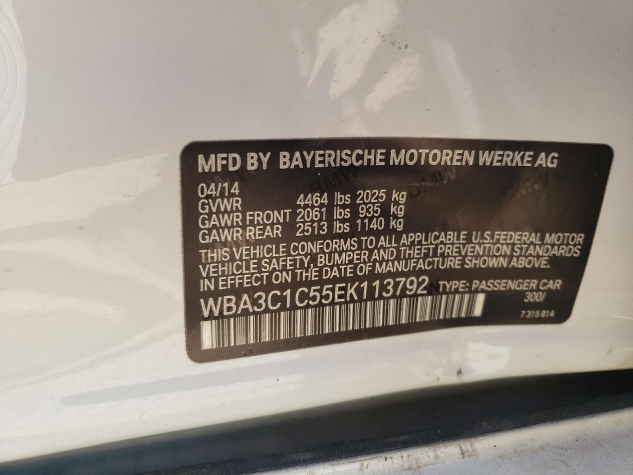 Photo 10 from auction – 2014 BMW 328 I SULE with VIN WBA3C1C55EK113792