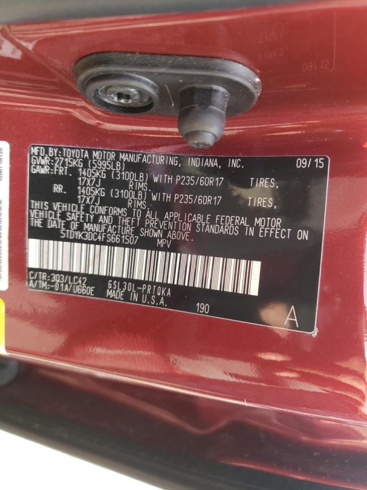Photo 10 from auction – 2015 TOYOTA SIENNA XLE with VIN 5TDYK3DC4FS661507