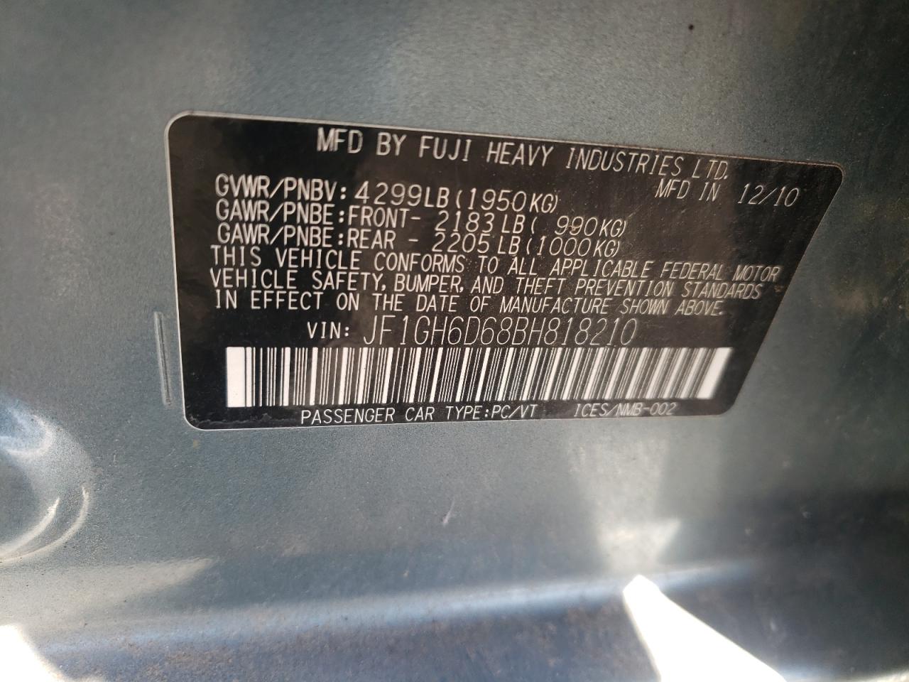 Photo 10 from auction – 2011 SUBARU IMPREZA OU with VIN JF1GH6D68BH818210