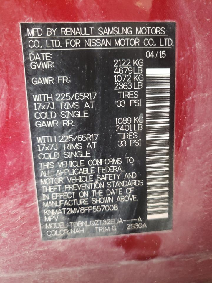 Photo 10 from auction – 2015 NISSAN ROGUE S with VIN KNMAT2MV8FP557008