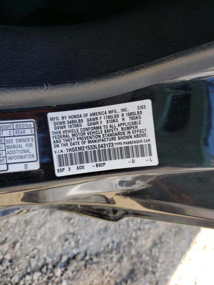 Photo 10 from auction – 2003 HONDA CIVIC LX with VIN 1HGEM21533L043123
