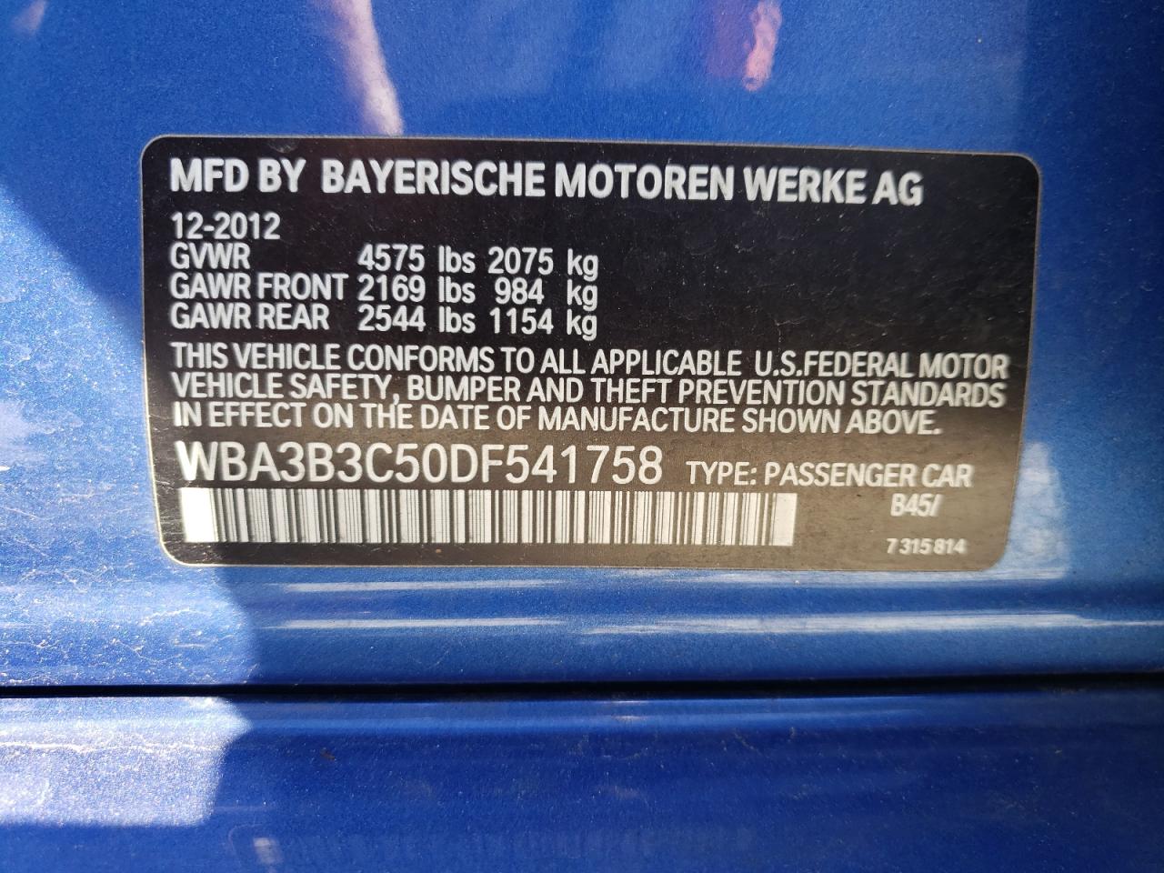 Photo 10 from auction – 2013 BMW 328 XI with VIN WBA3B3C50DF541758