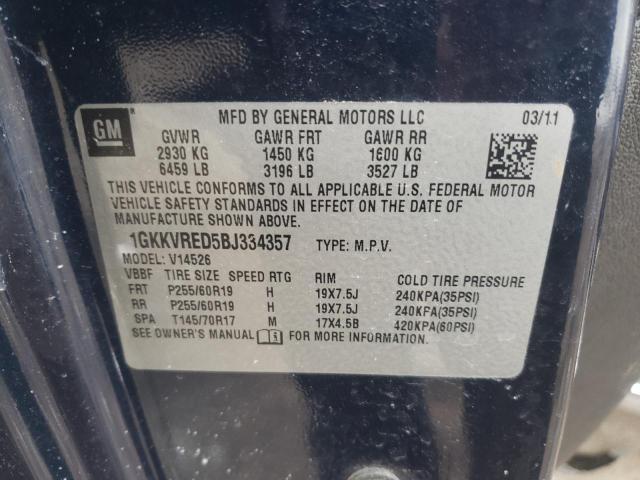 Photo 10 from auction – 2011 GMC ACADIA SLT with VIN 1GKKVRED5BJ334357