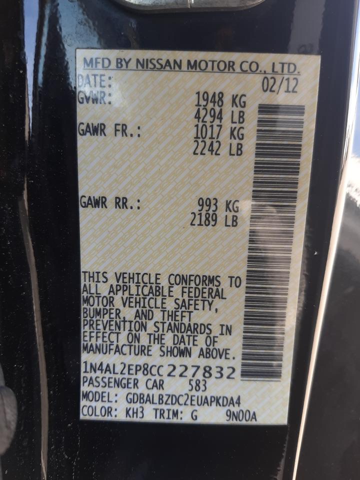 Photo 10 from auction – 2012 NISSAN ALTIMA S with VIN 1N4AL2EP8CC227832