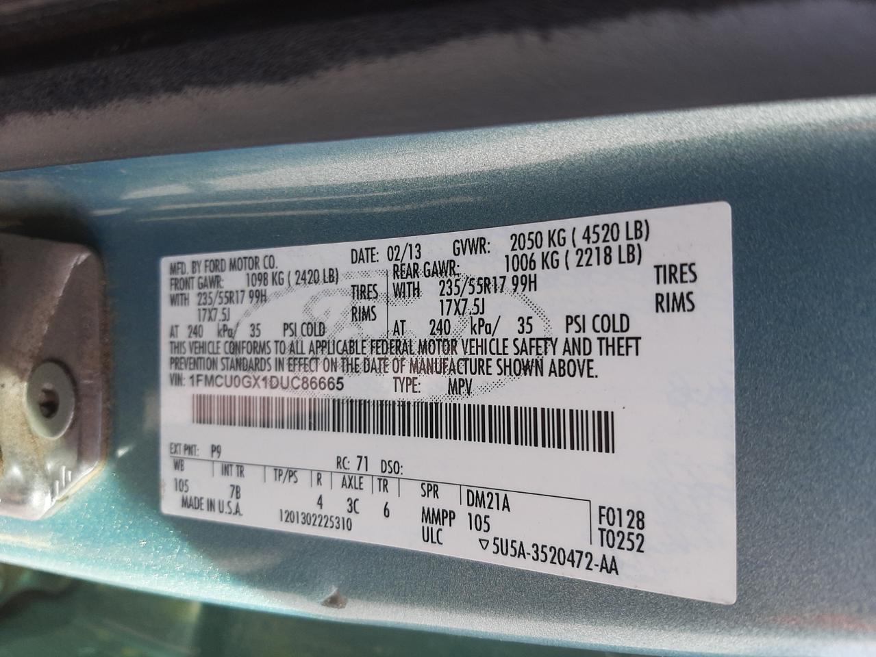 Photo 10 from auction – 2013 FORD ESCAPE SE with VIN 1FMCU0GX1DUC86665