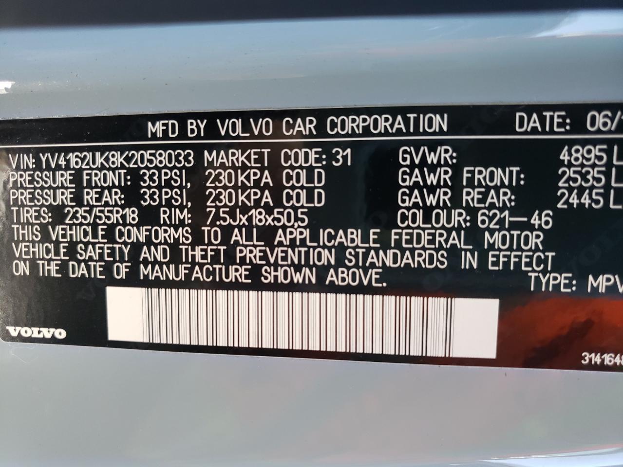 Photo 10 from auction – 2019 VOLVO XC40 T5 MO with VIN YV4162UK8K2058033