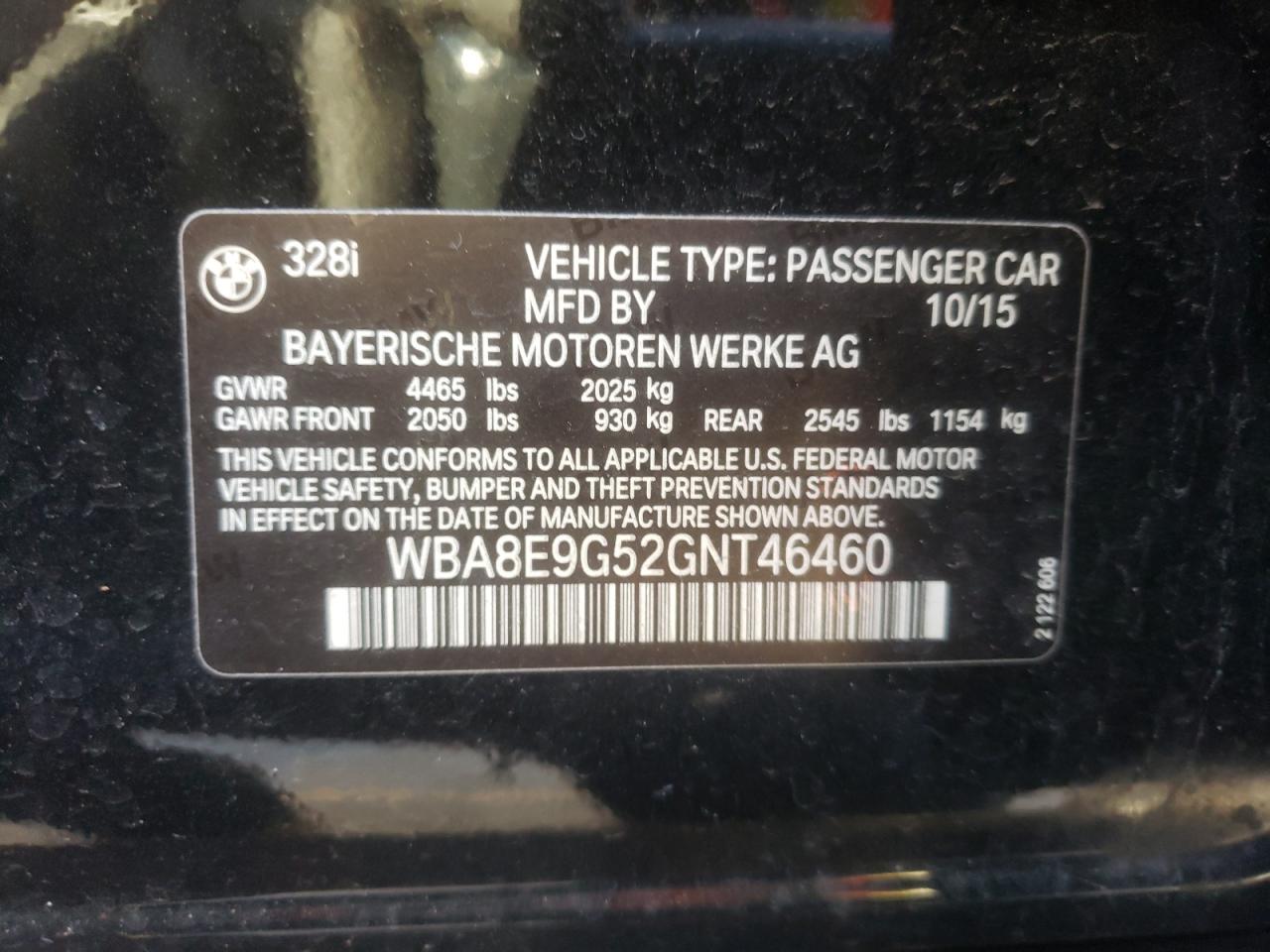 Photo 10 from auction – 2016 BMW 328 I SULE with VIN WBA8E9G52GNT46460