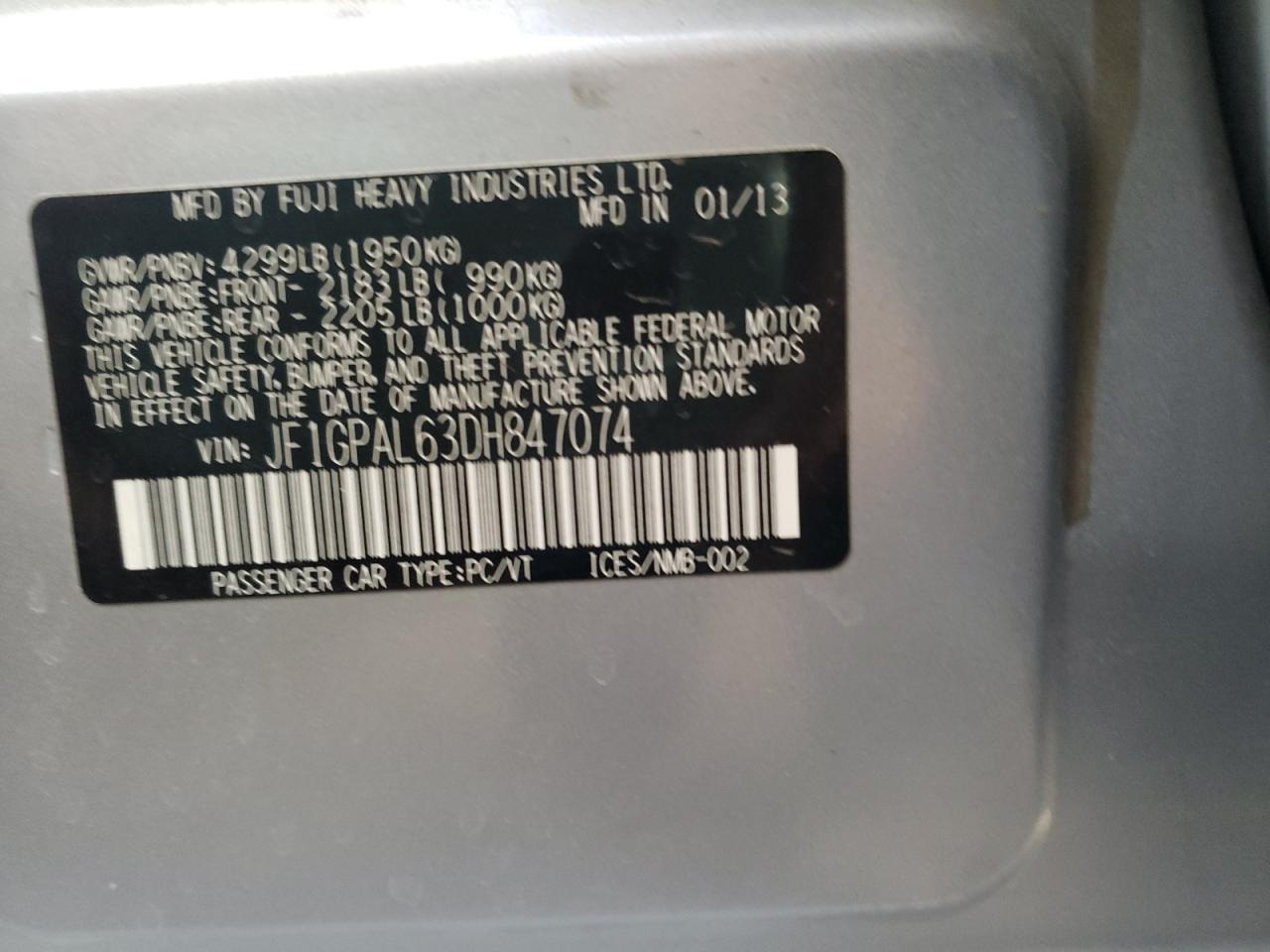 Photo 10 from auction – 2013 SUBARU IMPREZA SP with VIN JF1GPAL63DH847074