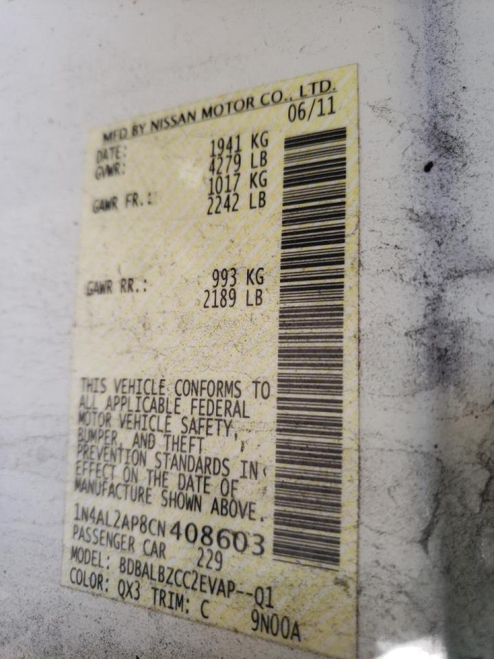 Photo 10 from auction – 2012 NISSAN ALTIMA BAS with VIN 1N4AL2AP8CN408603