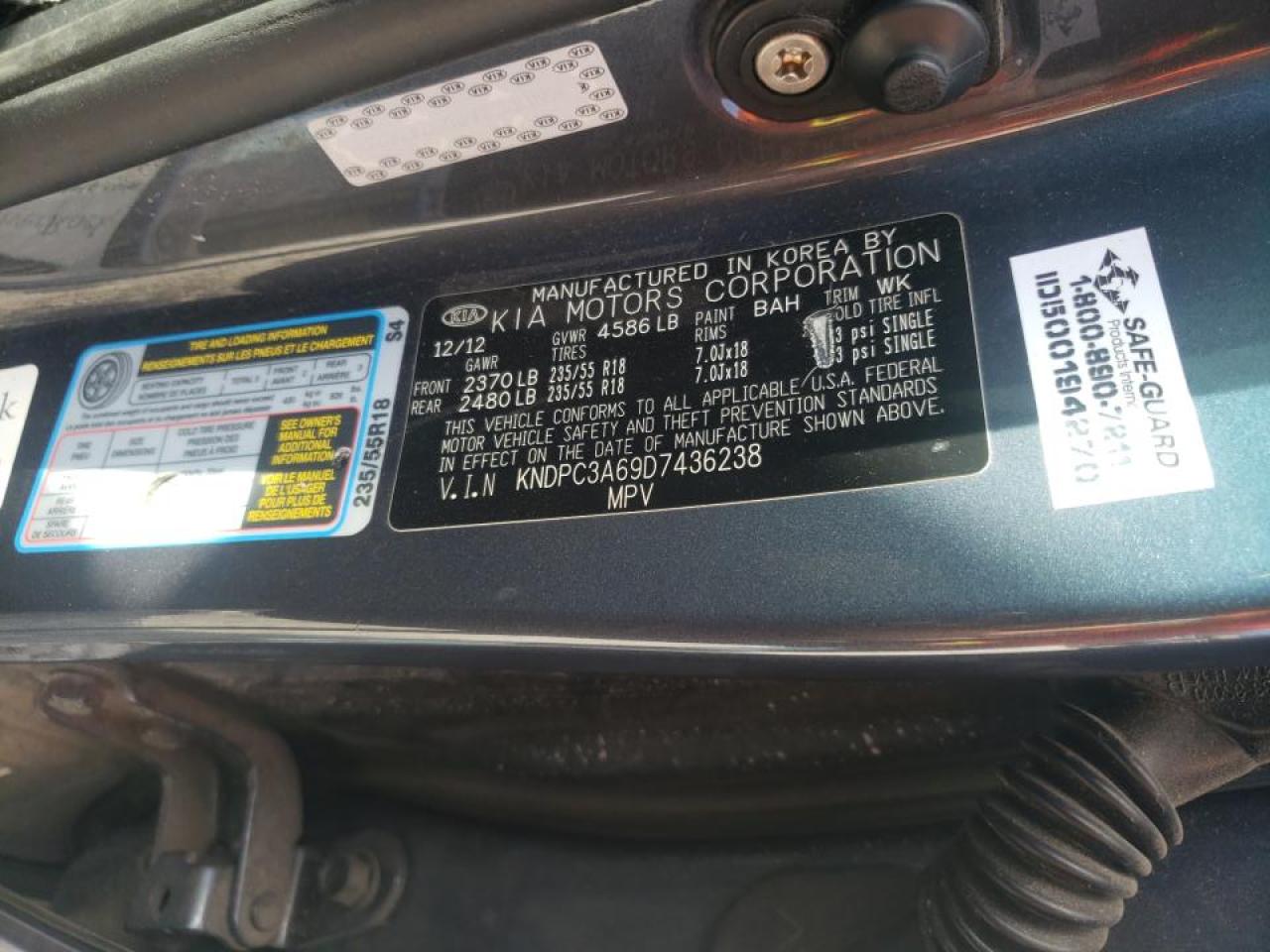 Photo 10 from auction – 2013 KIA SPORTAGE S with VIN KNDPC3A69D7436238