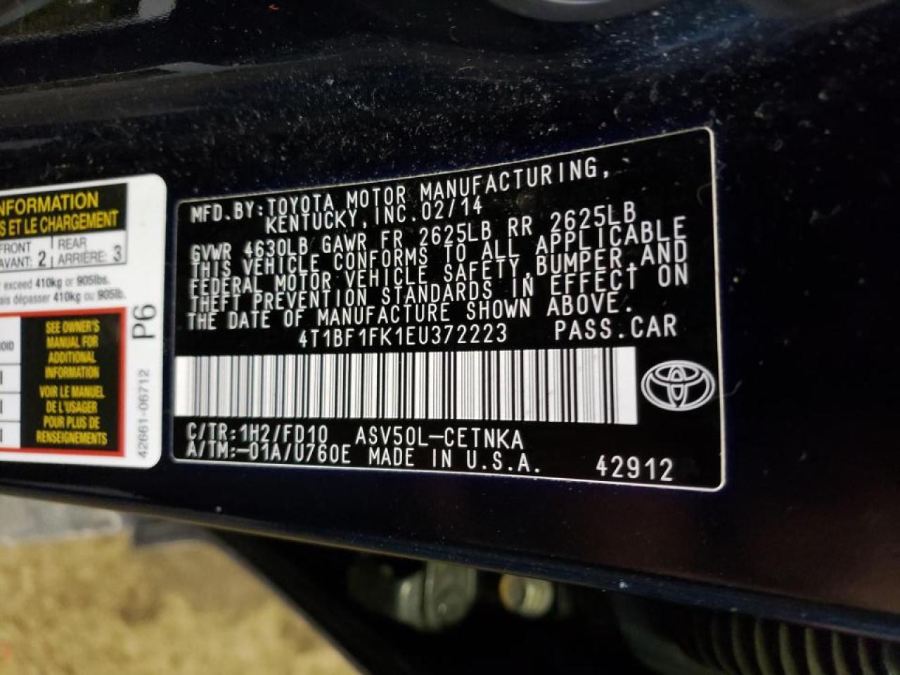 Photo 10 from auction – 2014 TOYOTA CAMRY L with VIN 4T1BF1FK1EU372223