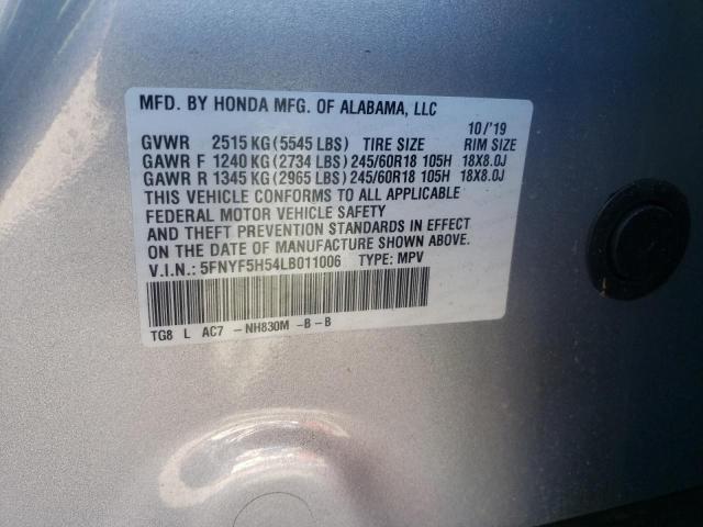 Photo 10 from auction – 2020 HONDA PILOT EXL with VIN 5FNYF5H54LB011006