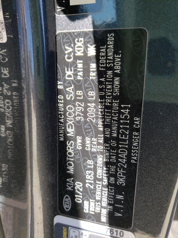 Photo 10 from auction – 2020 KIA FORTE FE with VIN 3KPF24AD1LE211541