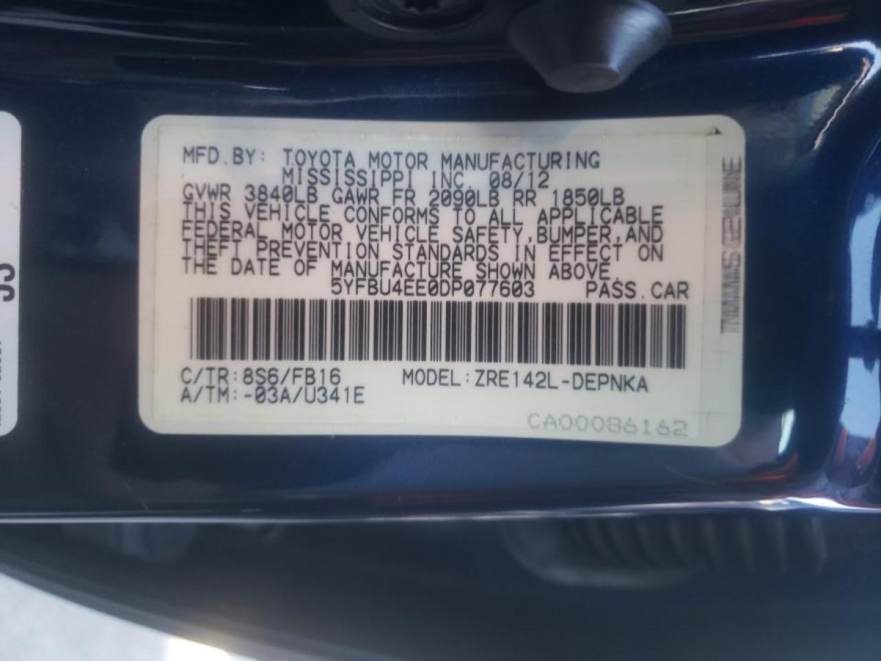 Photo 10 from auction – 2013 TOYOTA COROLLA BA with VIN 5YFBU4EE0DP077603