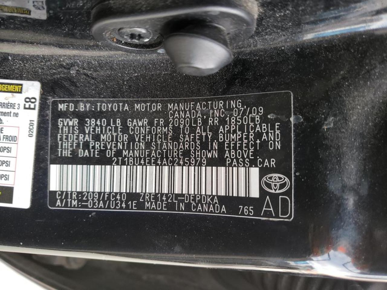 Photo 10 from auction – 2010 TOYOTA COROLLA BA with VIN 2T1BU4EE4AC245979