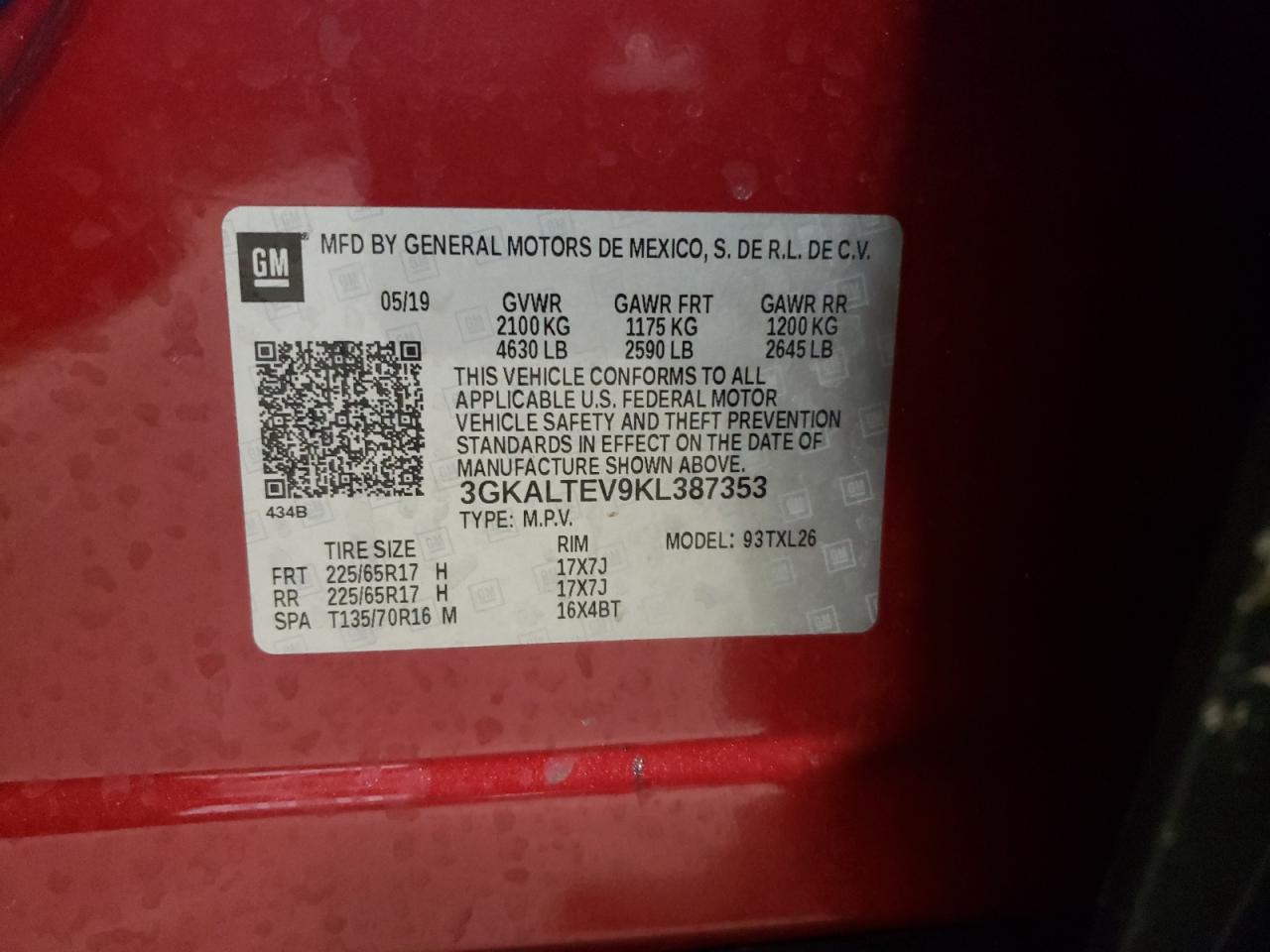 Photo 10 from auction – 2019 GMC TERRAIN SL with VIN 3GKALTEV9KL387353