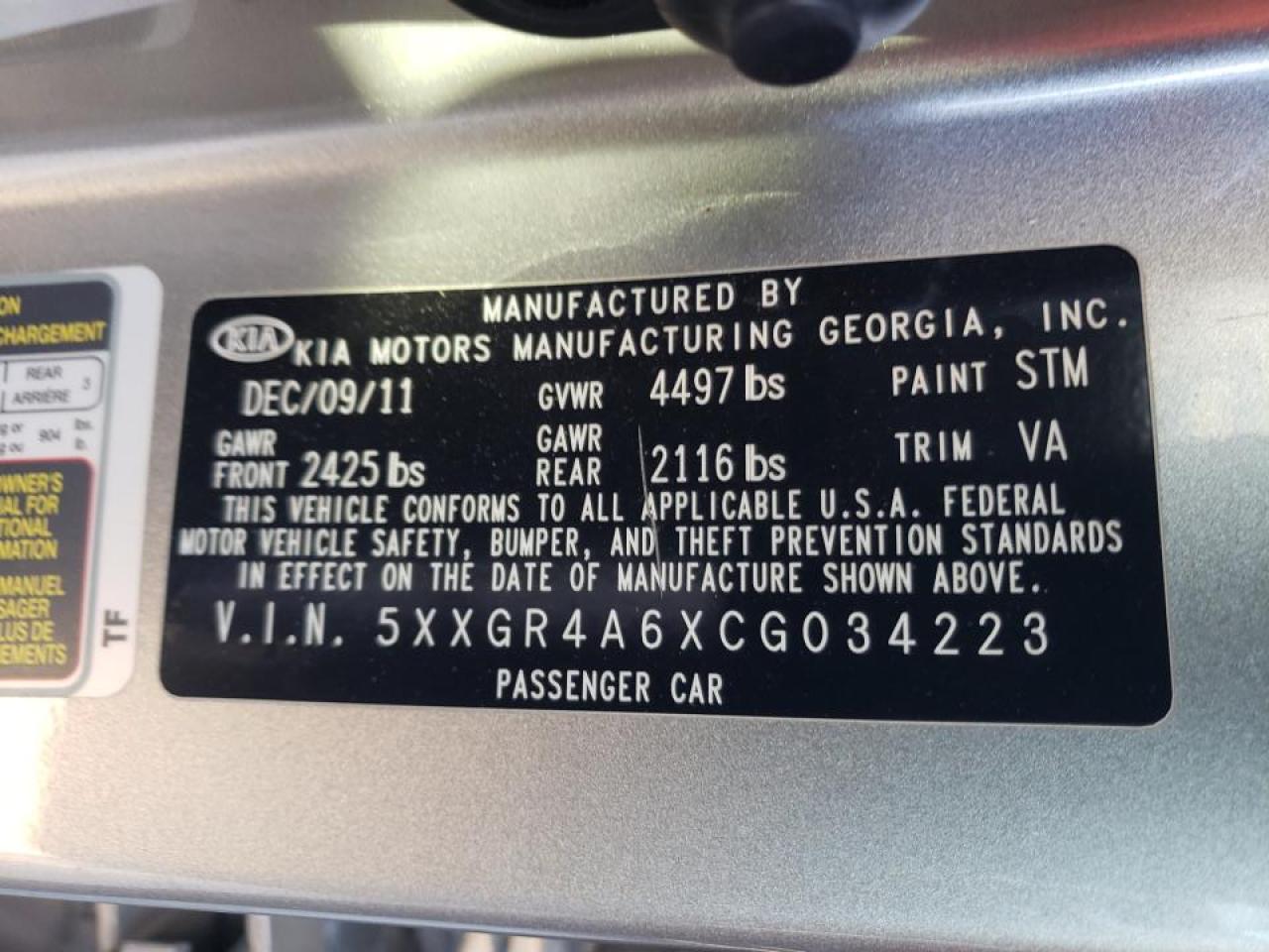 Photo 10 from auction – 2012 KIA OPTIMA SX with VIN 5XXGR4A6XCG034223