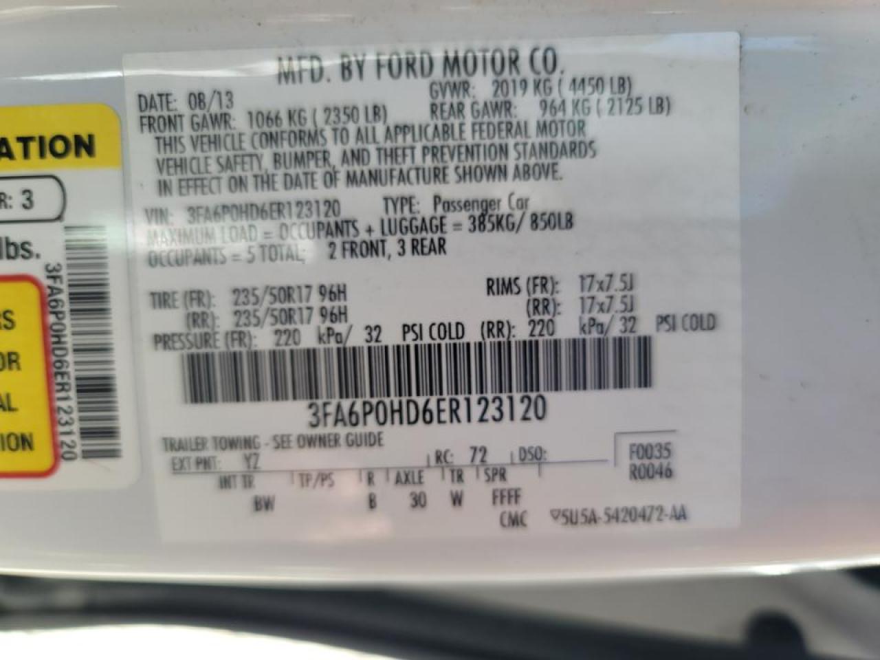 Photo 10 from auction – 2014 FORD FUSION SE with VIN 3FA6P0HD6ER123120