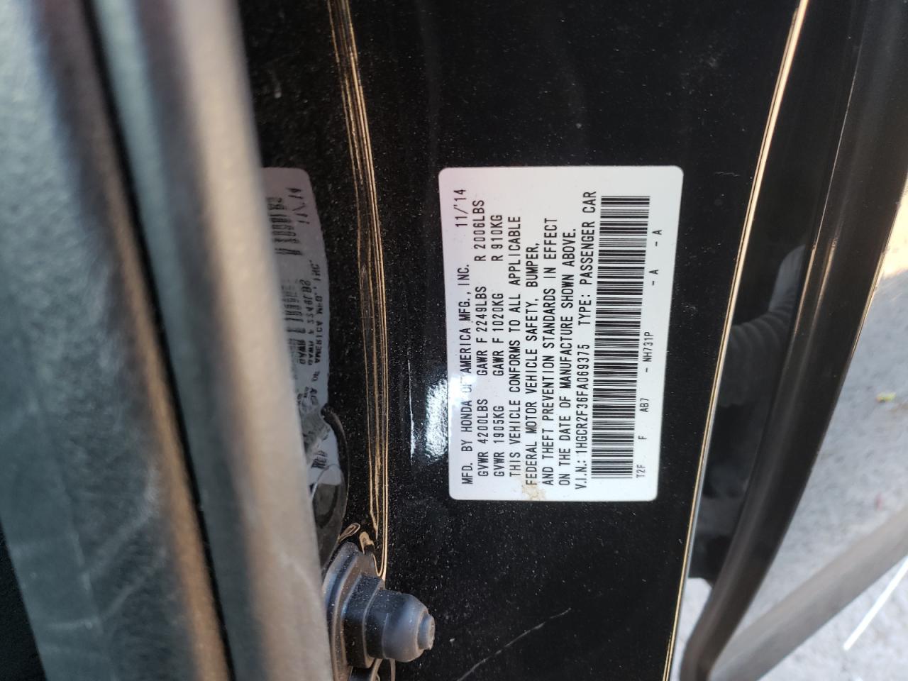 Photo 10 from auction – 2015 HONDA ACCORD LX with VIN 1HGCR2F36FA069375