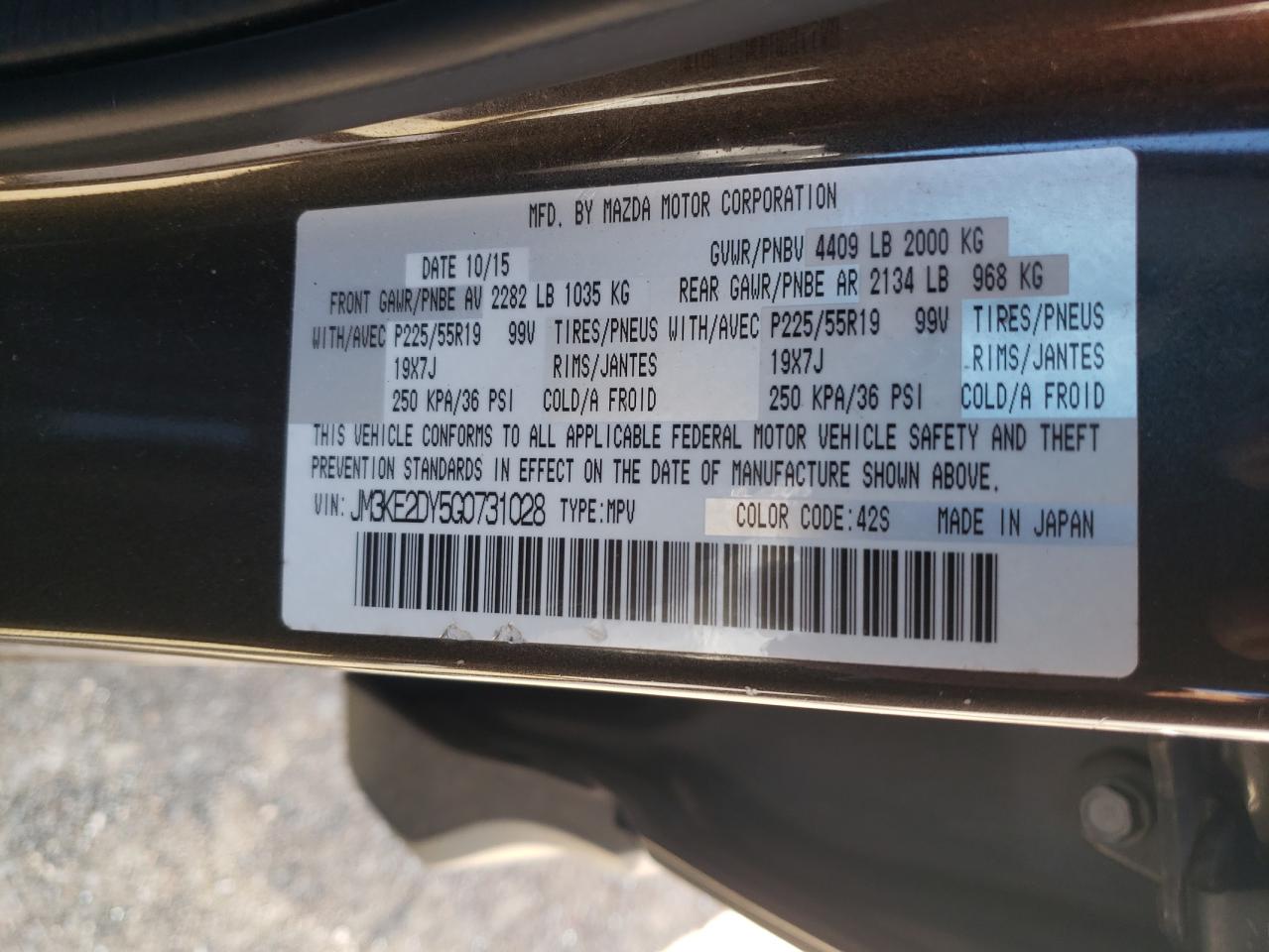 Photo 10 from auction – 2016 MAZDA CX-5 GT with VIN JM3KE2DY5G0731028