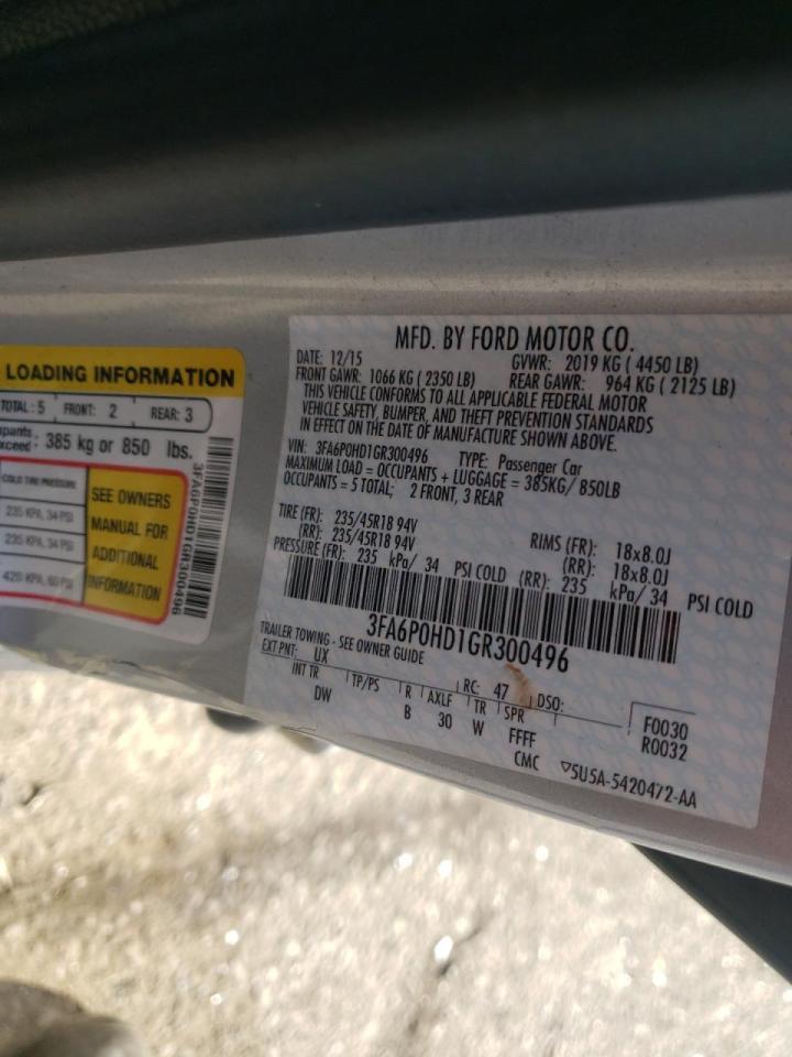 Photo 10 from auction – 2016 FORD FUSION SE with VIN 3FA6P0HD1GR300496