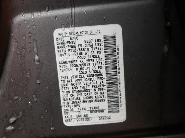 Photo 10 from auction – 2011 NISSAN MURANO S with VIN JN8AZ1MW1BW154493