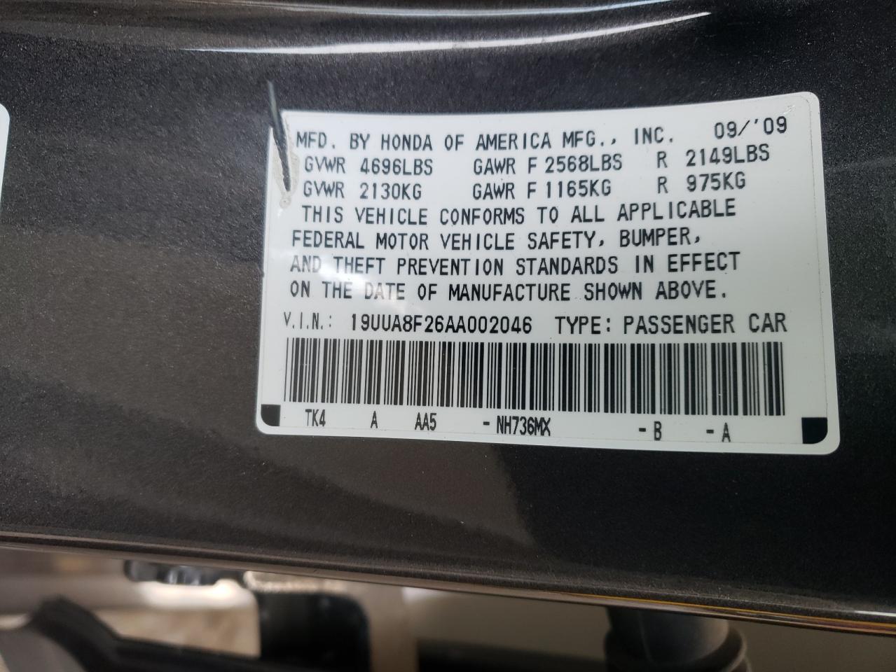 Photo 10 from auction – 2010 ACURA TL with VIN 19UUA8F26AA002046