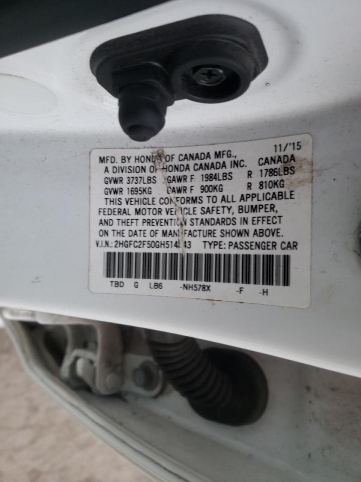 Photo 10 from auction – 2016 HONDA CIVIC LX with VIN 2HGFC2F50GH514843