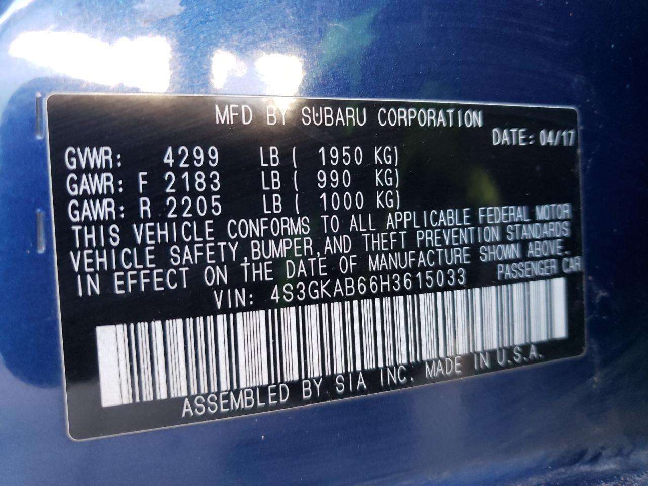 Photo 10 from auction – 2017 SUBARU IMPREZA PR with VIN 4S3GKAB66H3615033
