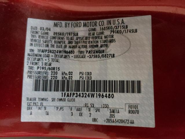 Photo 10 from auction – 2004 FORD FOCUS SE C with VIN 1FAFP34324W196480