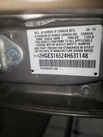 Photo 10 from auction – 2004 HONDA CIVIC LX with VIN 2HGES16524H631148