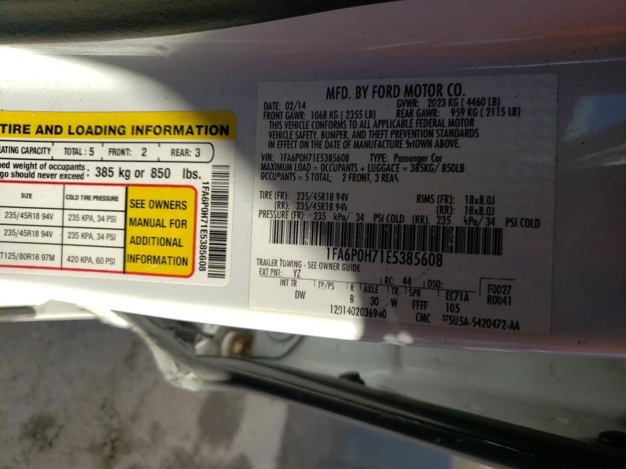 Photo 10 from auction – 2014 FORD FUSION SE with VIN 1FA6P0H71E5385608